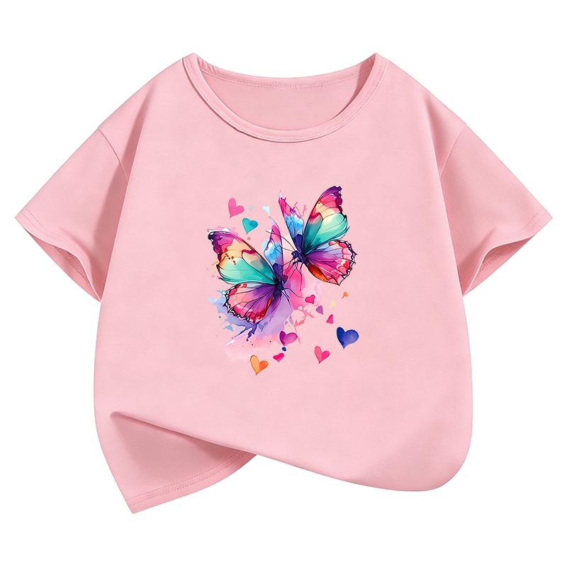TShirt Printed Graphic Butterfly T Shirt Girls Summer Short Sleeve Tops TShirts Cute Girls Clothes Childrens Kids Tee