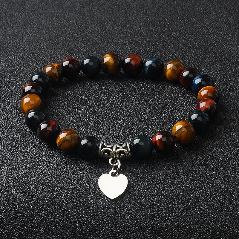 Original Amethyst Heart Charm Bracelets Women 316L Stainless Steel Pendant Bracelets Nature Stone Beaded Couple Jewelry Pulsera