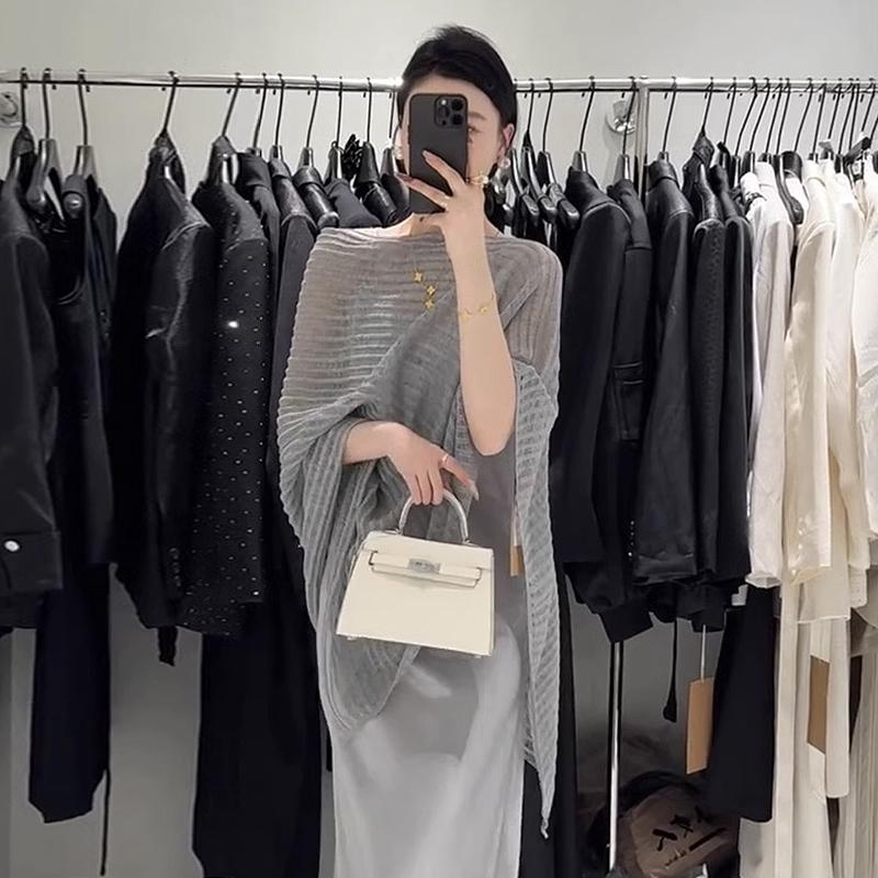 Summer New Hollow Knitted Bat Sleeve Cape Sun Protection Blouse For Women
