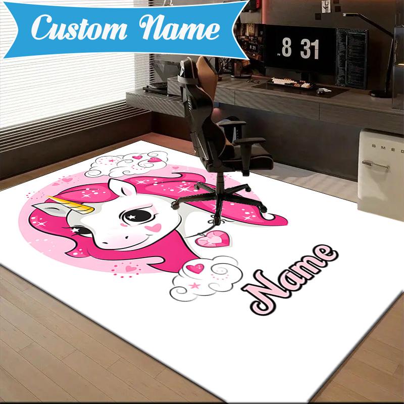 Custom Name Unicorn Dreams Art Rug for Living Room, Game Rooms, Office, Bedroom, Floor Mat Playful Design, fan gifts Christmas decor