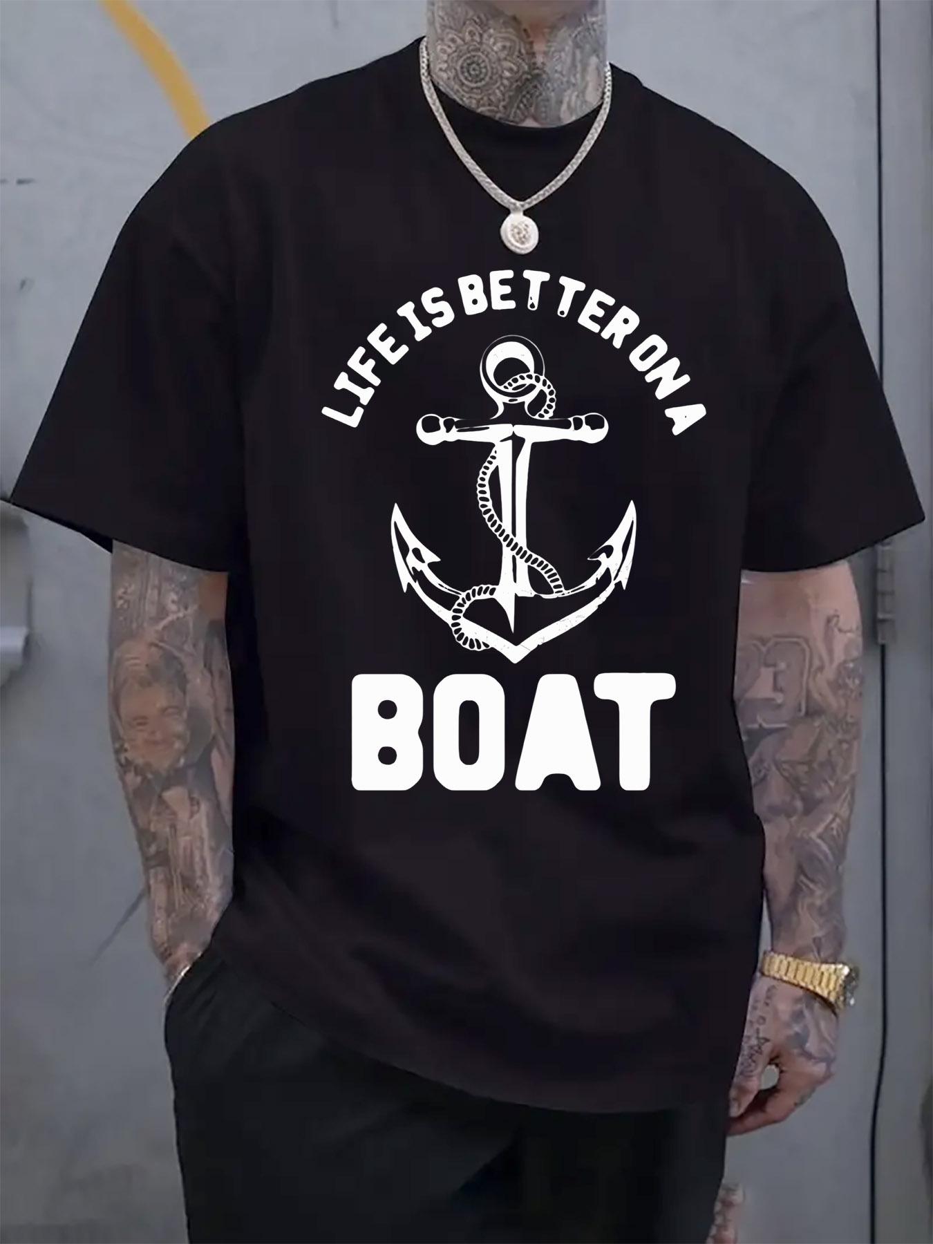 Navy Blue Nautical Graphic T-shirt - Life is Better on a Boat Print S