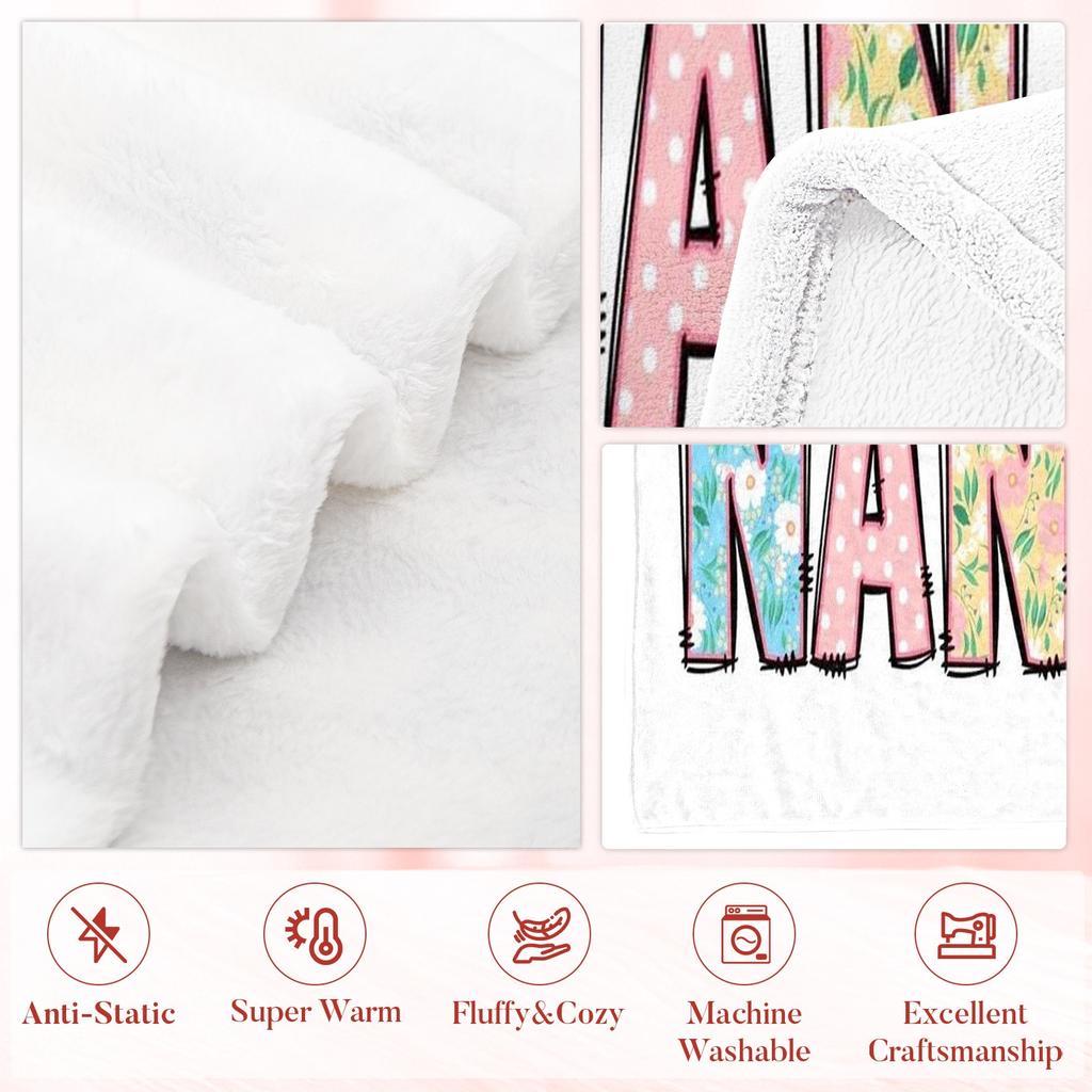 Worlds Best Nana Flannel Throw Blanket Floral Letter Print Soft Sherpa Blanket Gift For Grandma Home Decor