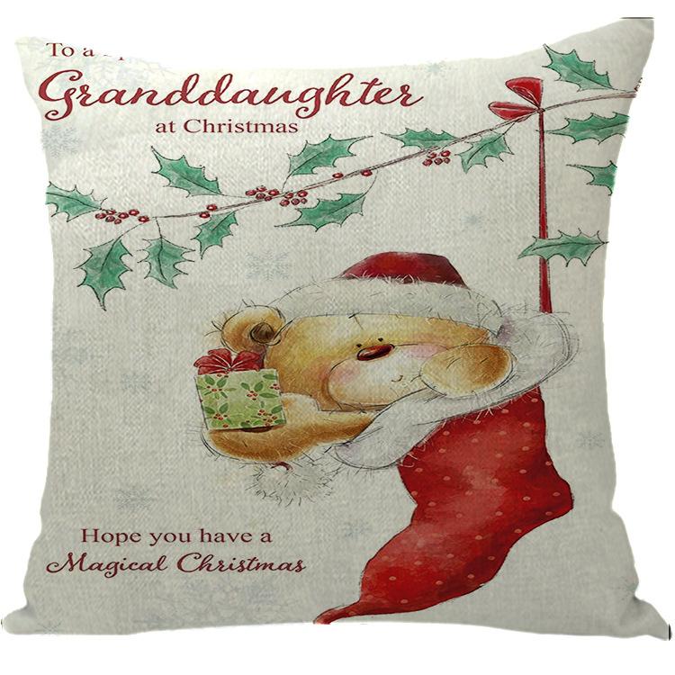 Merry Christmas Pillow Cover Wreath Letter Linen Cushion Case Cover for Christmas Holiday