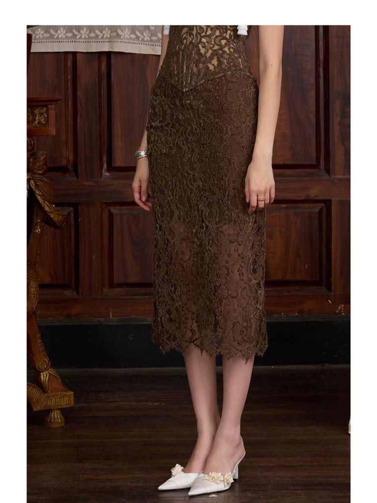 2025 Autumn/Winter Spicy Girl Lace Strapless Top & Irregular Skirt Set