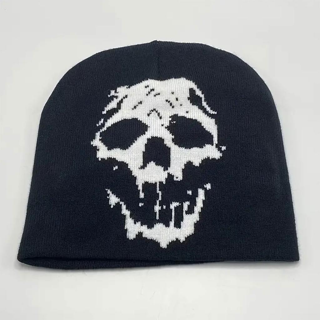 Halloween Fashion Acrylic Knitted Skull Cap With Skull Stretchy Fit For Street Trend Anime Enthusiasts