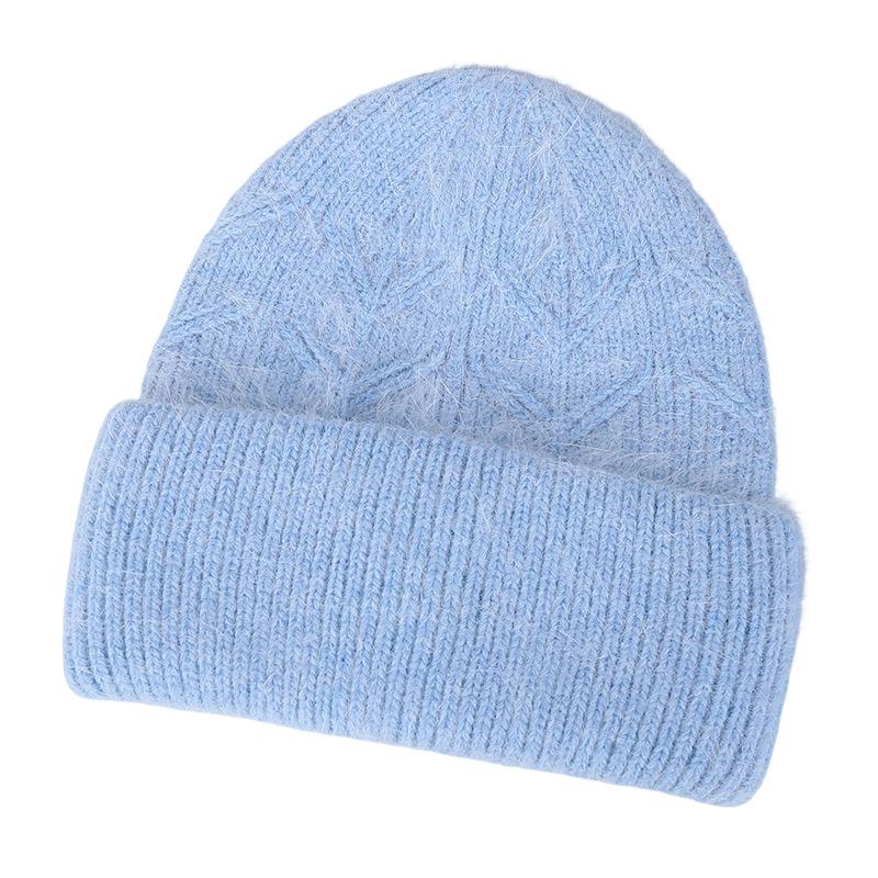 Angola rabbit hair blended cold hat women's autumn and winter warm windproof wheat ear pattern knitted flanged wool hat