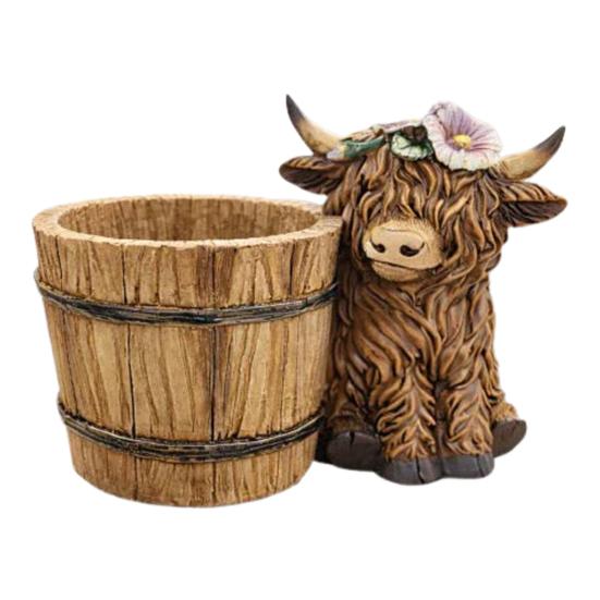 Highland Cow Planter Cute Resin Cow Flower Pot Small Decorative Plant Pot Succulents Planter for Indoor Outdoor Decor