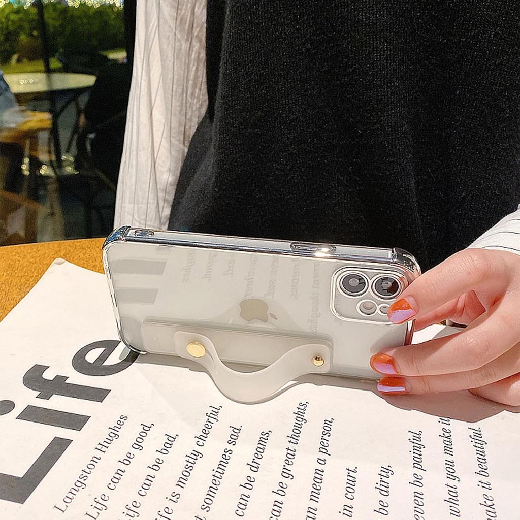 siduater Strap Holder Case for 6.1" iPhone 12 with Wristband Kickstand, Clear Soft TPU Protective Shockproof Bumper Cover, Adjustable Hand Grip Loop