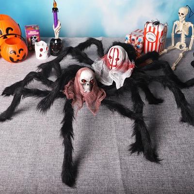 Toy Kids Toy Furry Spider Simulation Spiders Halloween Spider Spider Decoration with Skull Head