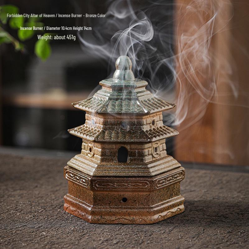 Compact Zen-Inspired Ceramic Incense Burner and Holder in Black Pottery