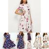 Summer Women Vintage A-line Dress Tunic With Long And Short Sleeve Floral Print