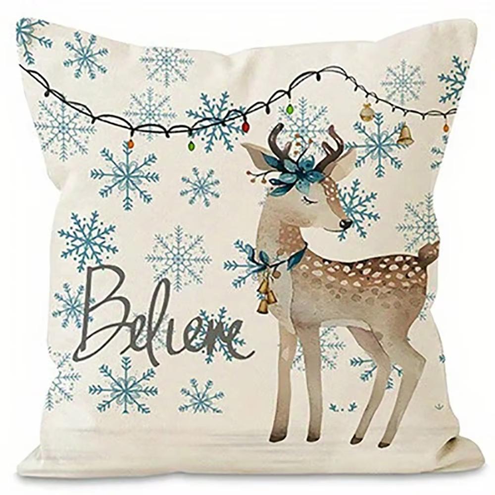 

Deer Believe Snowflake Pillowcase Christmas Decor for Sofa Car Bedroom Decorative Cushion Cover Holiday Gift 45cmx45cm