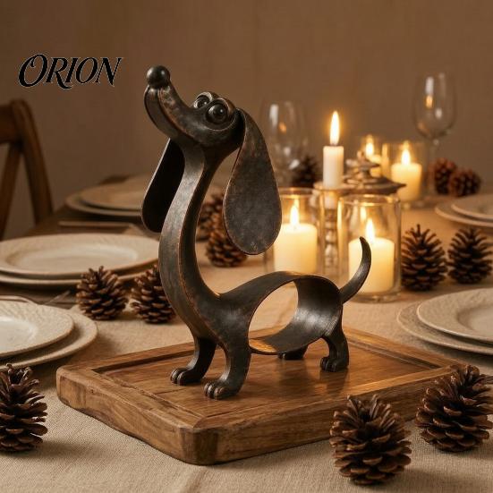 Dog Lover Gift Idea Vintage Iron Dachshund Figurine, Cute Puppy Sculpture, Artistic Rustic Balcony Metal Craft Statue for Outdoor Garden Indoor Table