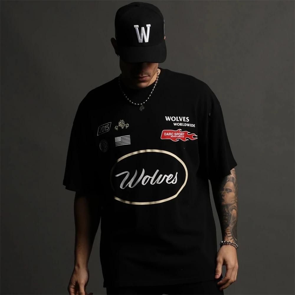 DARC Wolves Sport Vintage Pánská trička Gym Kulturistika Nadměrné Pánské oblečení Letní Fitness TEE Cvičení Unisex trička