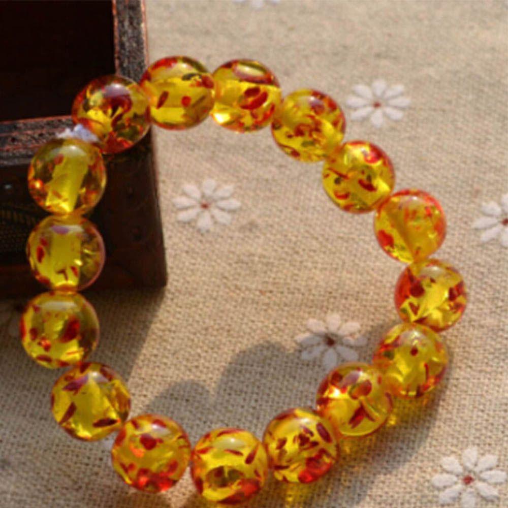 Women Charm Women's Natural 10MM Resin Amber Bangle Bead Round Bracelet Elastic