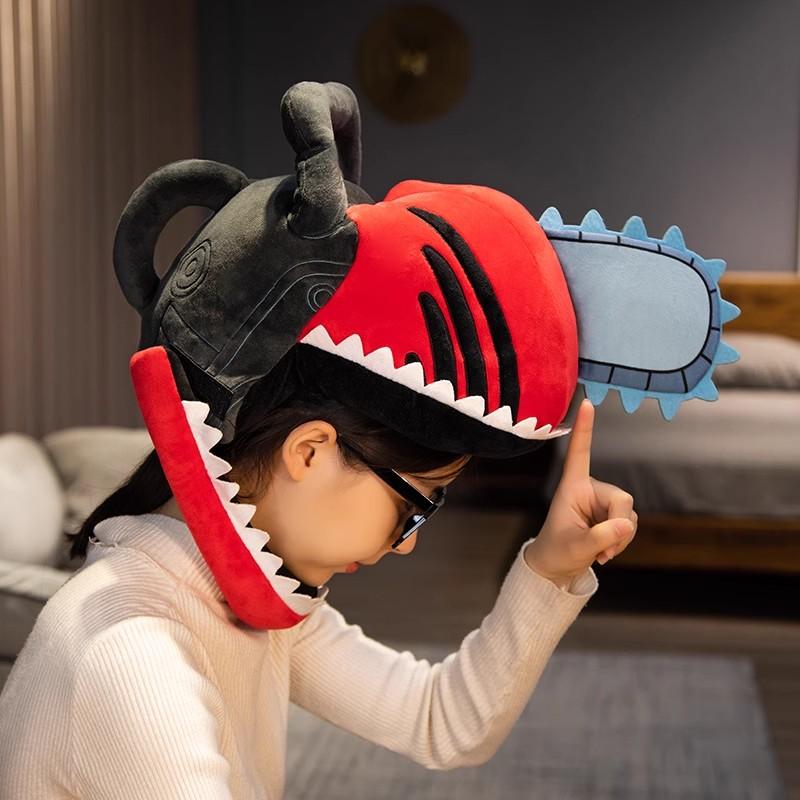 Chainsaw Man Plush Pillow Cute Anime Mask Stuffed Doll Headgear Denji Cosplay Prop Soft Decorative Pillow Caps Custom