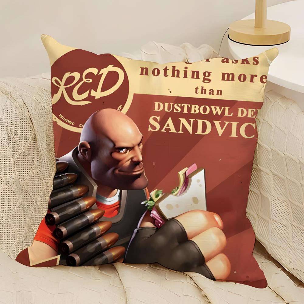 Tf2 Team Happy Game T-Team Fortress 7 Pillow Case Natural Linen Double-Sided Printing Sofa Home Decor Cushion Cover