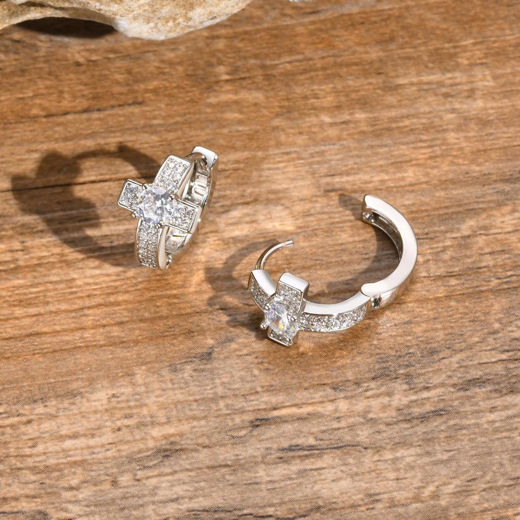 Cross Hoop Earrings for Men Boys,Hip Hop Big Zircon Huggies Earrings,Cool Rap Trendy Zircon Gifts
