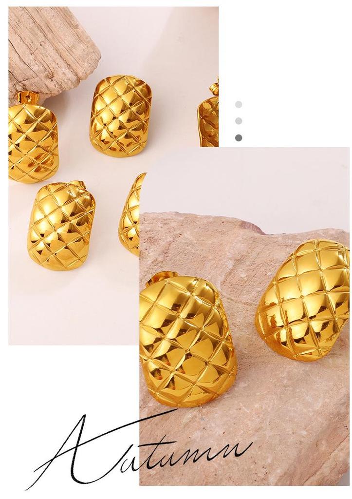 Trendy Plaid Metal Stud Earrings for Women - Elegant and Versatile European & American Style