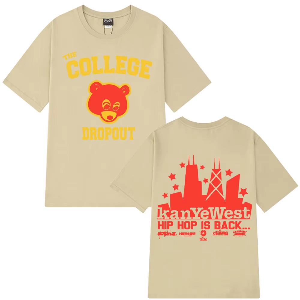 Kanye West College Dropout Koszulka Muzyczny Album Nadruk Harajuku Unisex Koszulki Unisex z Krótkim Rękawem Codzienne Hip Hop Streetwear Koszulki