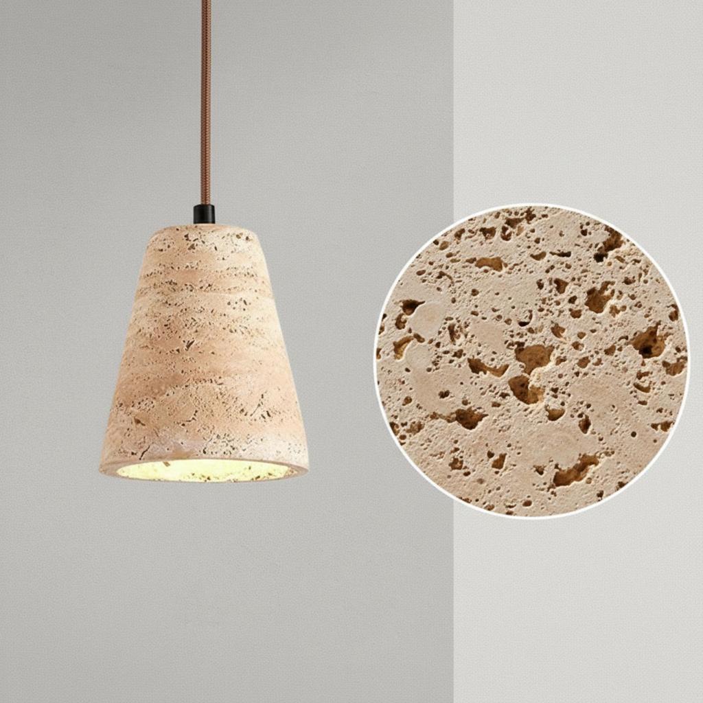 Pendant Lamp with Wooden Top Rustic Minimalism Stone Organic Lighting Fixture for