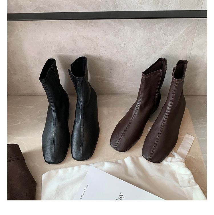 Hroznová matka podzim a zima nové vnitřní zvýšení výšky 3 cm boční zip tenké boty elastické boty dámské ploché retro krátké boty