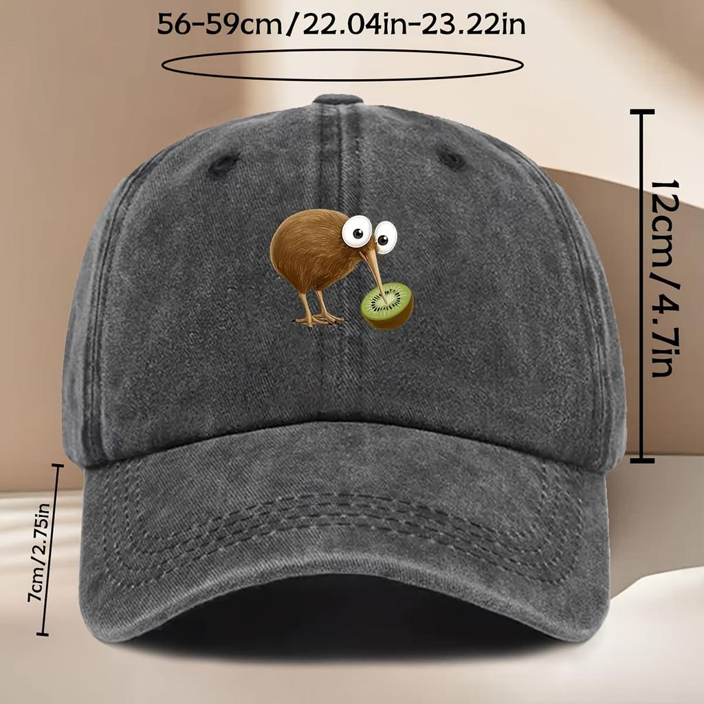 Grappige Kiwi Vogel Eet Kiwi Fruit Baseballpet Verstelbare Vintage Gewassen Sportpet voor Mannen Vrouwen