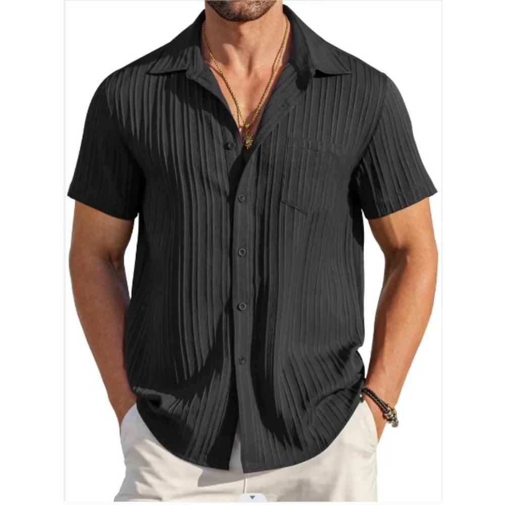 Summer Men's Striped Color Blocked Casual Short Sleeved Shirt