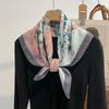 Pink Floral Print Cotton Feel Hijab Women Square Scarf Foulard Bandana Female Soft Headscarf Neck Tie Spring Autumn Wraps Shawls