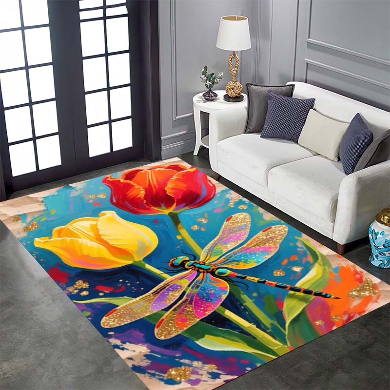 Vintage Floral Tulip Patterned Floor Mat, Non-slip, Machine Washable, Suitable for Living Rooms, Bedrooms, and Home Décor.