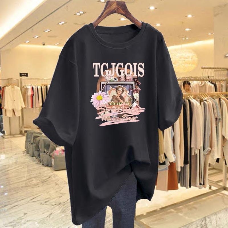 New printed cotton short-sleeved crew neck t-shirt summer new loose casual top bottoming shirt