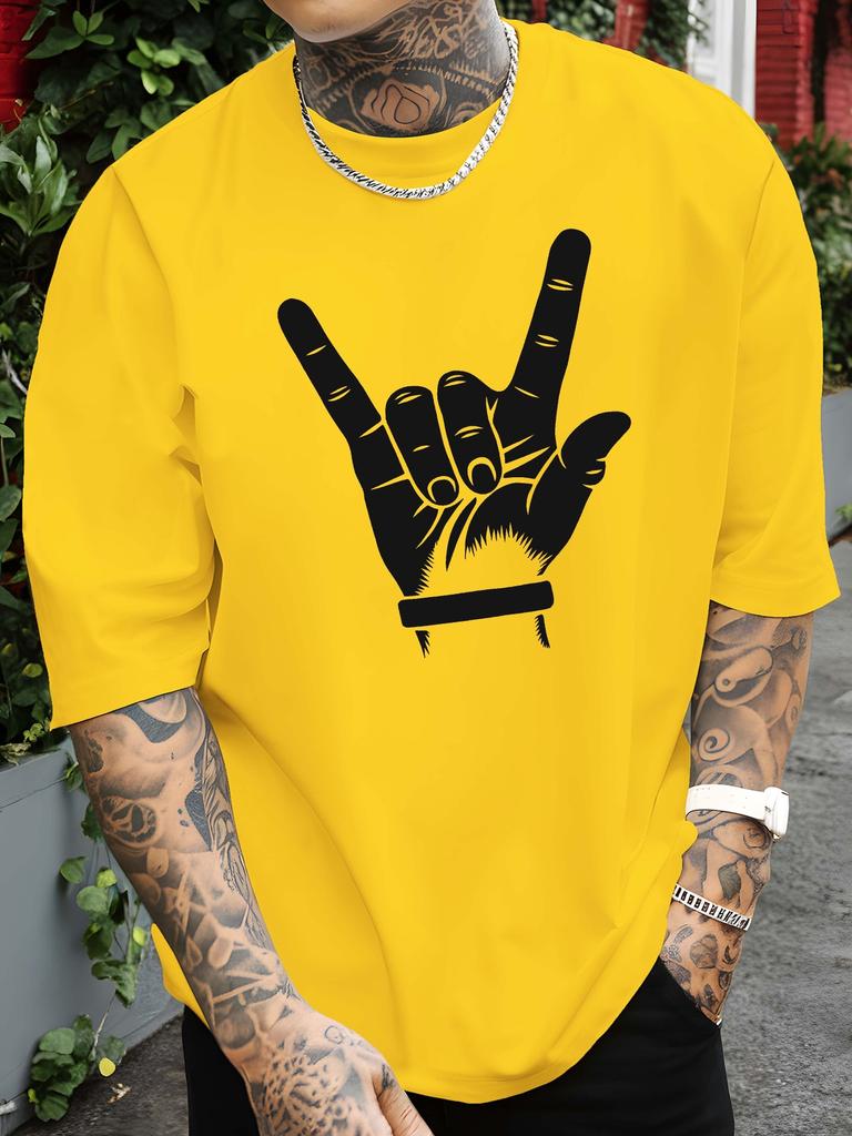 Rock Hand Gesture Print Unisexs T Shirt Heavy Metal Rock Music Fan Short Sleeve Crew Neck Cotton Tee Concert Casual Daily Top