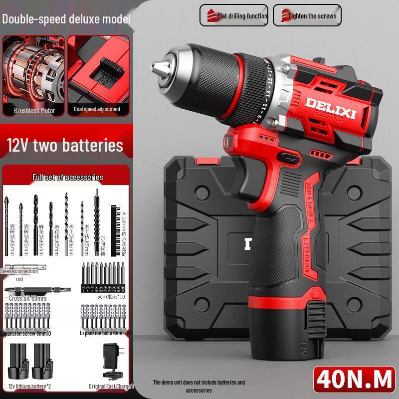 Delixi Cordless Brushless Hammer Drill & Electric Screwdriver with Lithium Battery