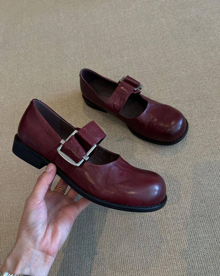Sheepskin version~ British style Japanese round head Mary Jane shoes women's one-button loafers leather platform versatile single shoes