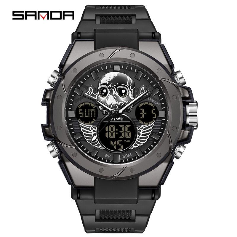 Sanda Men's Multifunctional Dual Display Luminous Waterproof Sports Watch for Teens