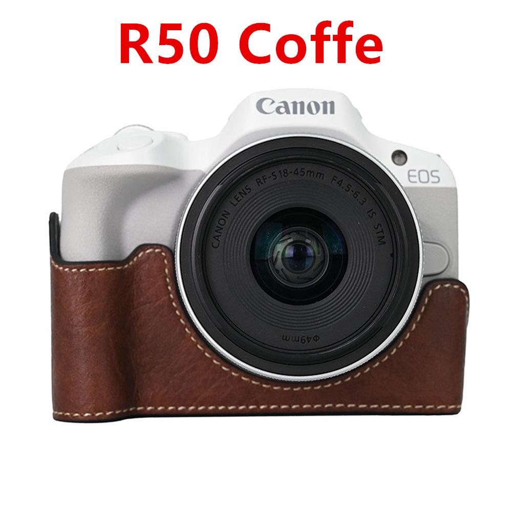 Camera Half Case for Canon EOS R50V R50 R10 200D 200DII PowerShot V1 SX70HS Bottom Battery Opening Cover PU Leather