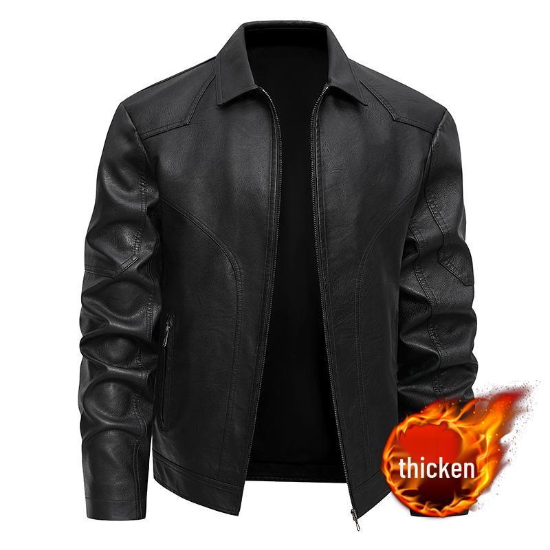 Men's Plus Velvet Leather Jacket: Trendy Autumn/Winter Outerwear for Youthful Style