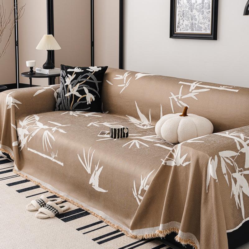 Prosop de canapea chenil dublu-față în stil chinezesc antic, de înaltă calitate, lux ușor, proaspăt, umbră de bambus, husă completă, pânză de acoperire, stil chinezesc nou