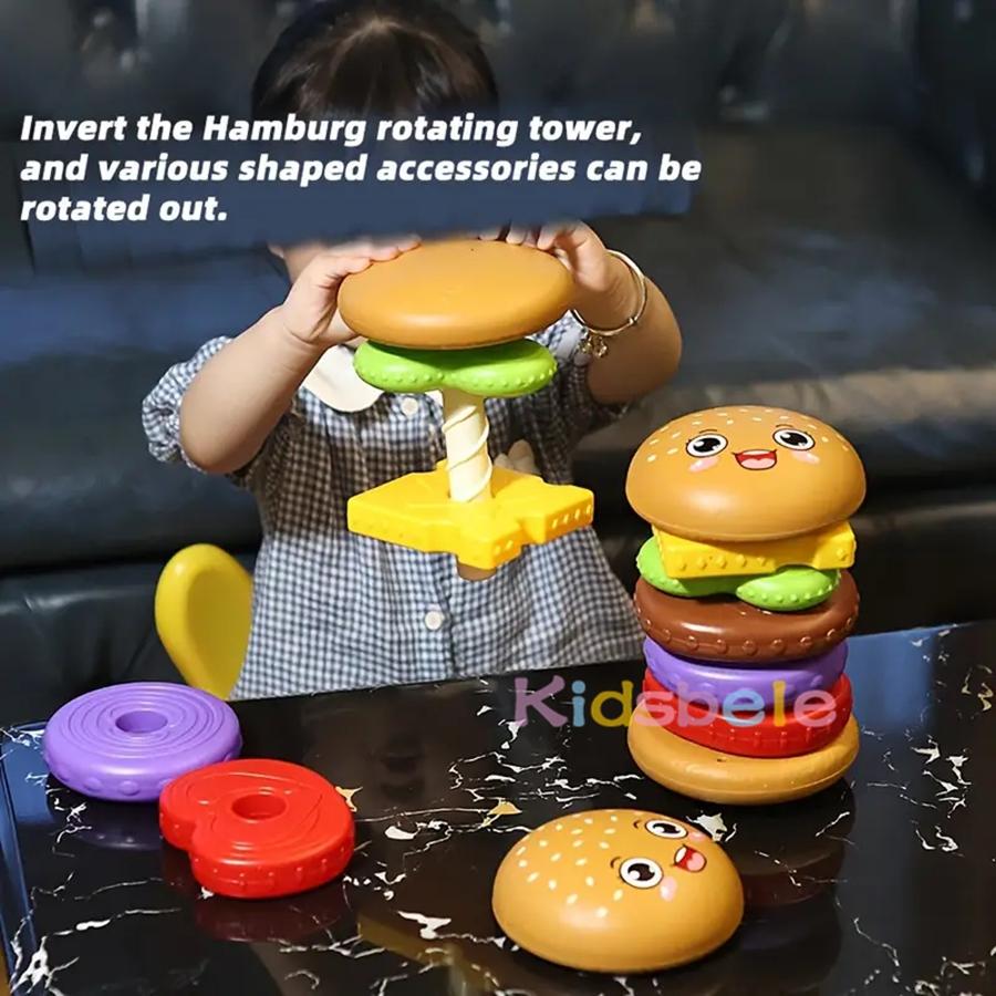 Burger Stacking Toy For Toddlers Montessori Sorting Matching Educational Game Fine Motor Skill Builder, Pretend Play Food Set
