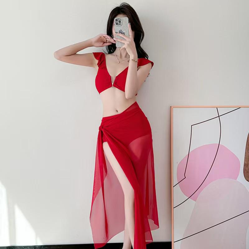 

Женский купальник-тройка: Сексуальный купальник в корейском стиле с прикрытием живота и дизайном в духе фей для горячих источников. L (105-118 jin)