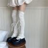 Japanese Ribbed Thigh High Leg Warmers Lace Up Bandages Over Knee Flared Leg Covers Ruffle Trim Footless Socks for Women