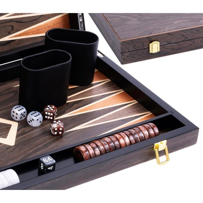 Engelhart- 250547 - Backgammon de luxe - 18 pouces - Plaqué en ronces de noyer et vernis