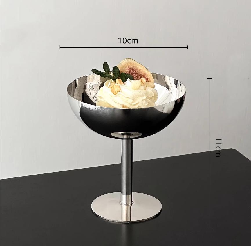 BRStainless Steel Dessert Bowl Silver Tall Ice Cream Cup Dessert Tray Tableware Pudding Plate Milkshake Cup Metal BowlEY