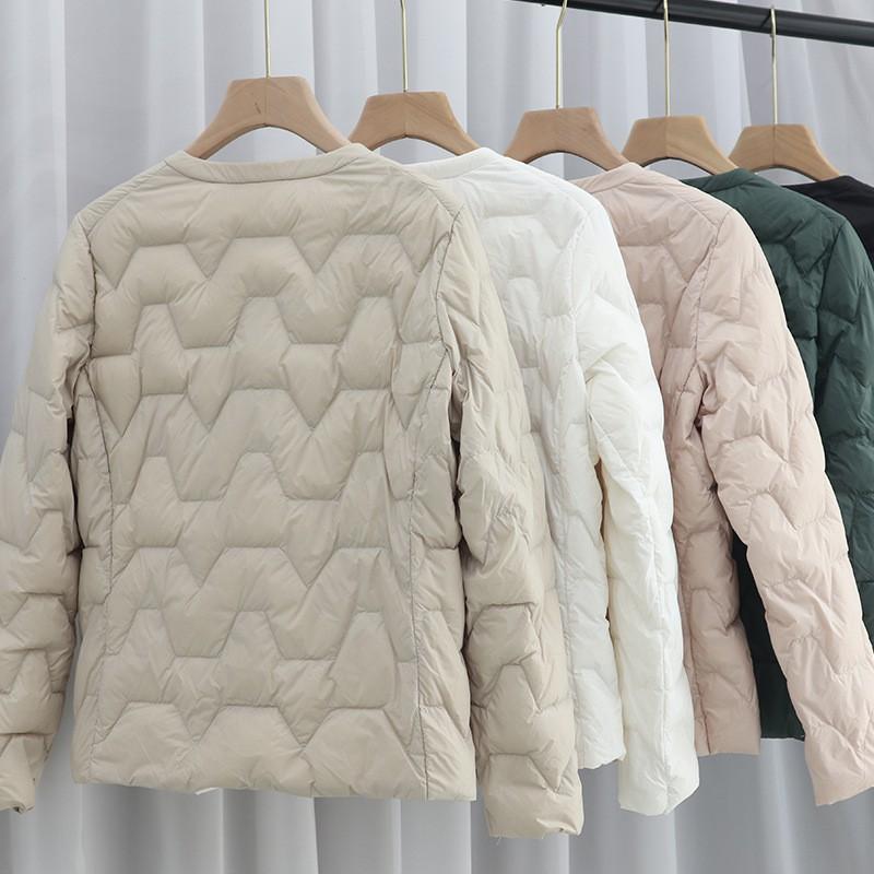 Womens Lightweight Short Down Jacket Inner Layer Round Neck Warm Outerwear Winter