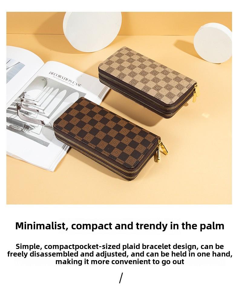 2022 Women's Checkerboard Print Clutch: Retro Large Capacity Wallet with Double Zipper for Phones