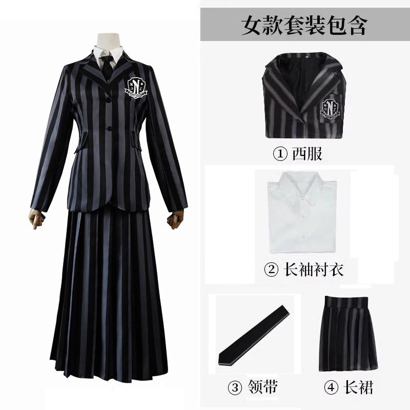 Wednesday Addams Cosplay Costume School Uniform Set Nevermore Academy Outfit for Women Girls