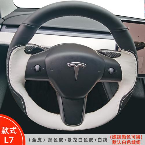 Hand Stitched black white Genuine Leather suede car Steering Wheel Cover For Tesla Model 3 2015-2021 Model Y 2019-2021