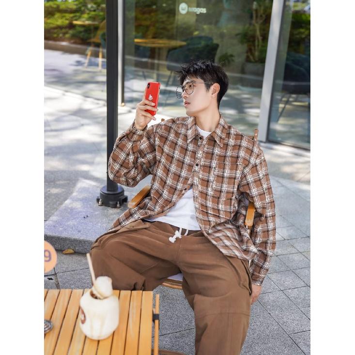 Spring and Autumn Japanese Style Retro Plaid Shirt Men's and Women's Hong Kong Style Loose Casual Long Sleeves Shirt Thin Preppy Style Coat