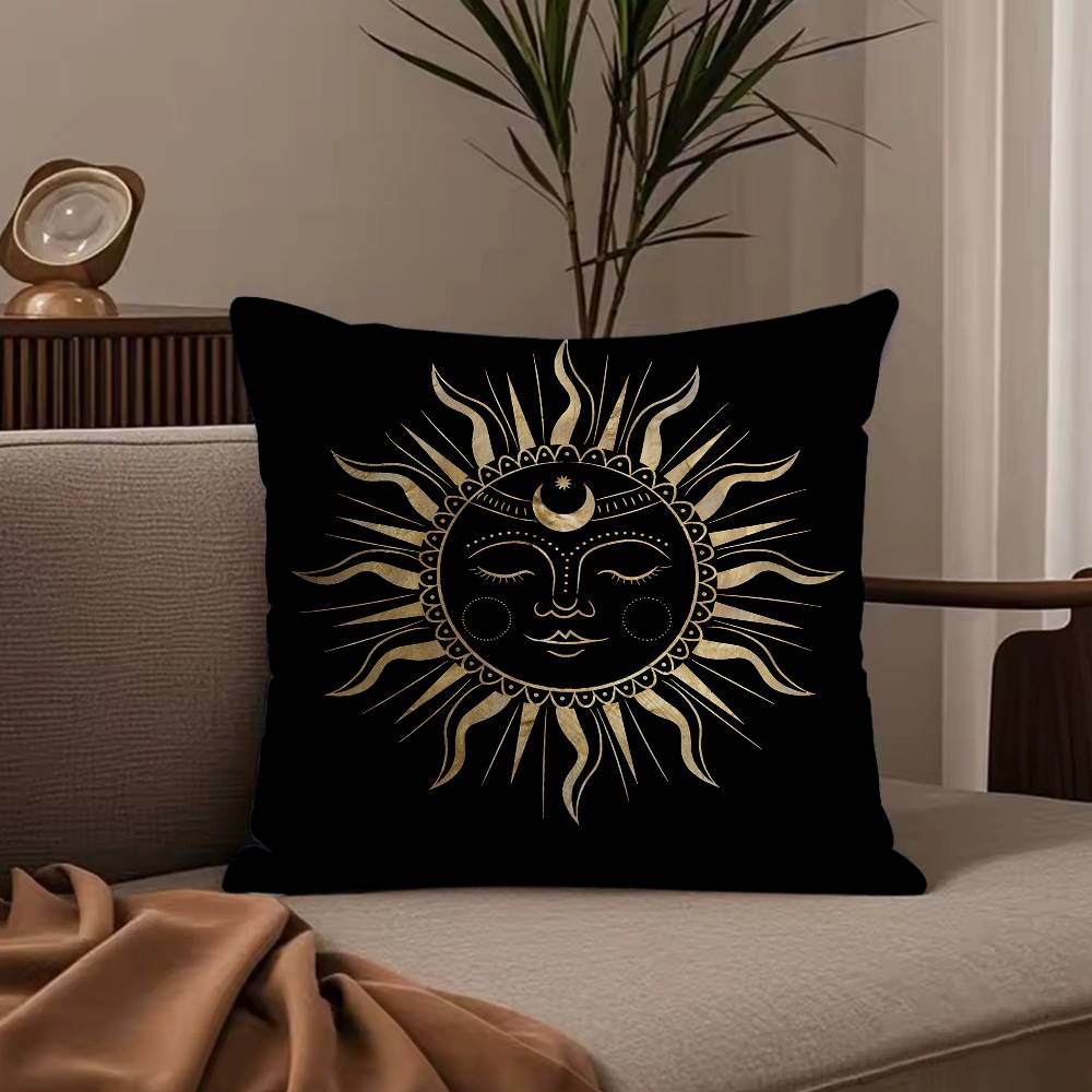 Sun Moon Mandala Series Pattern Pillow Case Anti-dustmite Pillowcase Invisible Zipper Silky Short Plush Sofa Cushion Cover