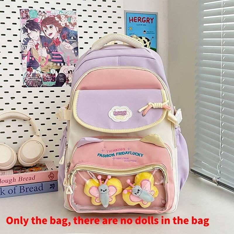 Color Large Capacity Blocked Backpack With Letter Embroidery Design For Daily